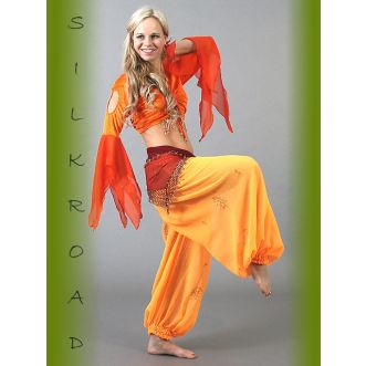 Hose SHOLIN • HELLORANGE • Bestickung • Gold